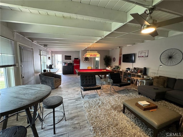 2080 Saint Louis Ave, Signal Hill, CA 90755 - recreation room with light wood-type flooring and beamed ceiling