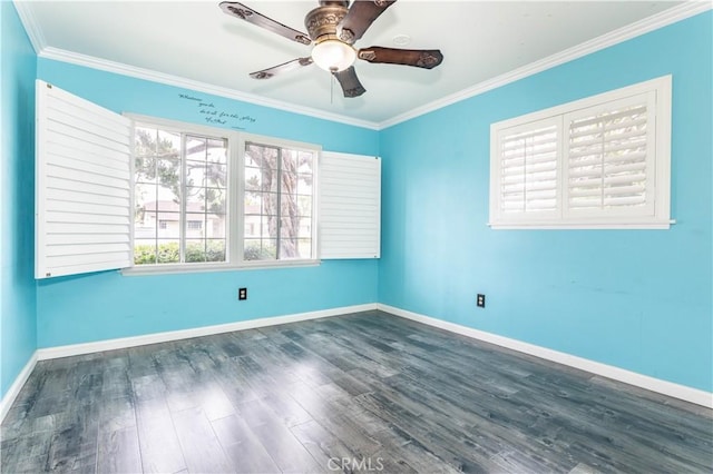 18715 Plummer St, Northridge, CA 91324 - spare room with crown molding, wood finished floors, baseboards, and ceiling fan