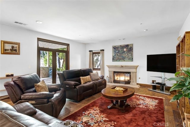 24925 Vista Verenda, Woodland Hills, CA 91367 - living area with a premium fireplace, wood finished floors, and recessed lighting