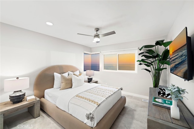 15 Vista De Catalina N, Laguna Beach, CA 92651 - bedroom with light colored carpet, baseboards, recessed lighting, and ceiling fan