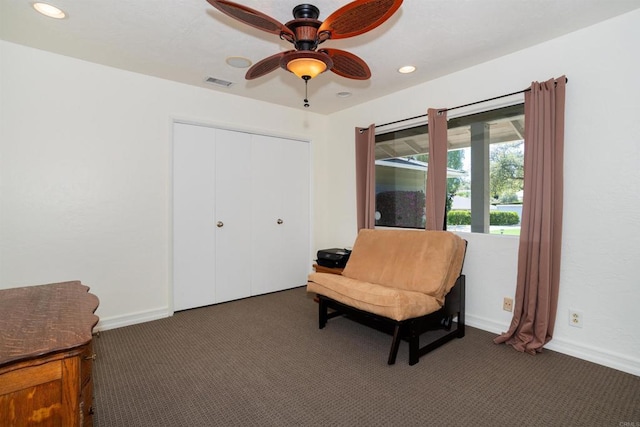 27509 Mountain Meadow Rd, Escondido, CA 92026 - sitting room with carpet flooring, ceiling fan, baseboards, and recessed lighting
