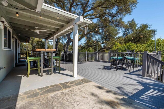 27509 Mountain Meadow Rd, Escondido, CA 92026 - wooden deck featuring outdoor dining space and ceiling fan