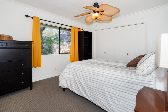 27509 Mountain Meadow Rd, Escondido, CA 92026 - bedroom with ornamental molding, carpet flooring, a closet, and baseboards