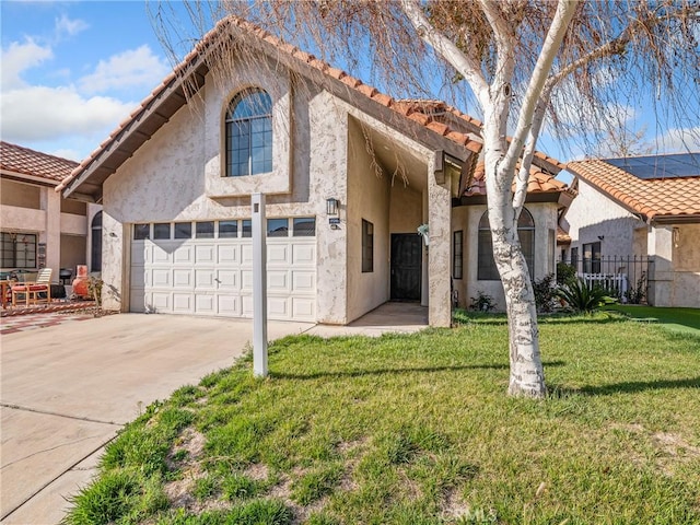 19246 Pine Way, Apple Valley, CA 92308 - view of front of property featuring stucco siding, a tile roof, driveway, and a garage