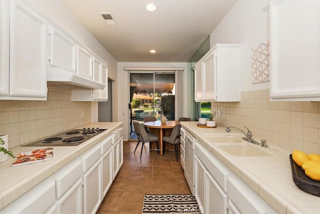 233 Lake Shore Dr, Rancho Mirage, CA 92270 - kitchen featuring a sink, tile countertops, white cabinetry, electric cooktop, and recessed lighting