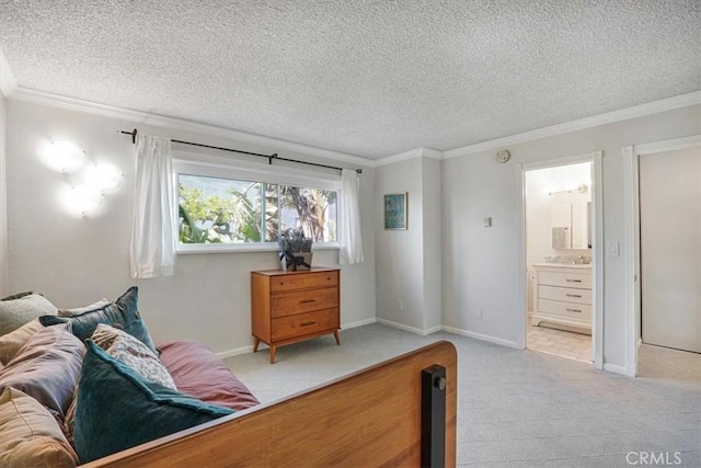3649 Glendon Ave Unit 208, Los Angeles, CA 90034 - bedroom with light carpet, baseboards, ornamental molding, and a textured ceiling