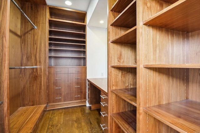 walk in closet featuring dark wood-type flooring
