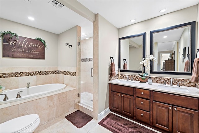 34501 Calle Carmelita, Dana Point, CA 92624 - full bath with a sink, visible vents, a garden tub, and a shower stall