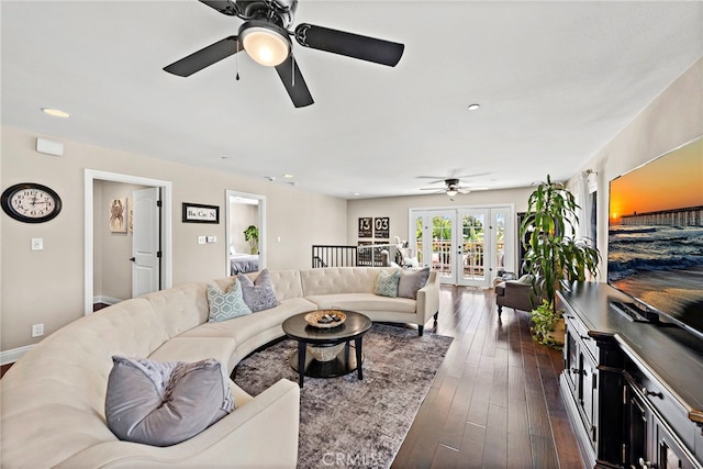 34501 Calle Carmelita, Dana Point, CA 92624 - living room featuring french doors, a ceiling fan, recessed lighting, and dark wood finished floors