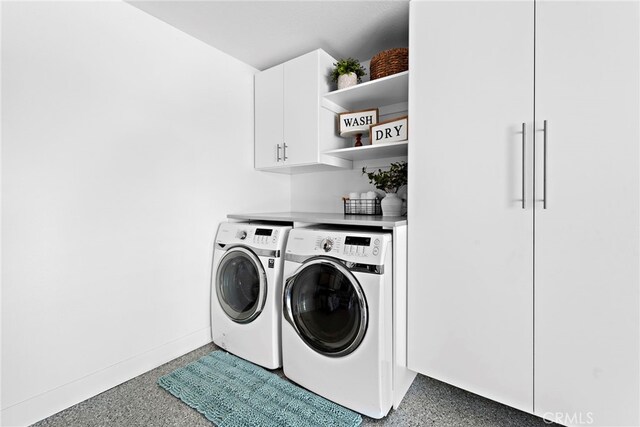 34501 Calle Carmelita, Dana Point, CA 92624 - clothes washing area featuring independent washer and dryer, cabinet space, and baseboards