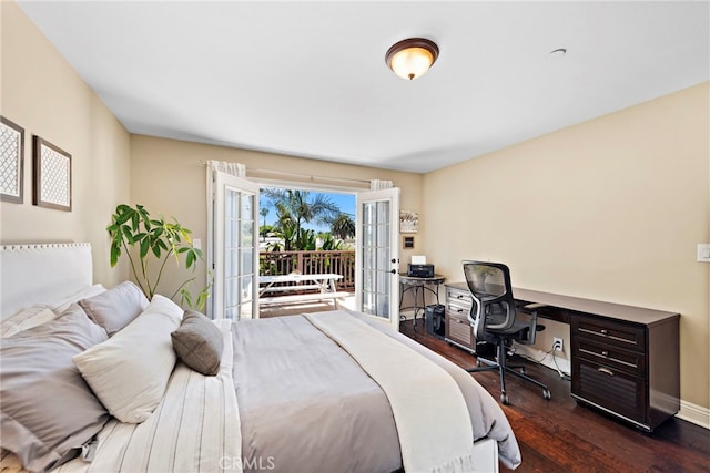 34501 Calle Carmelita, Dana Point, CA 92624 - bedroom featuring baseboards, dark wood-style floors, access to outside, and french doors