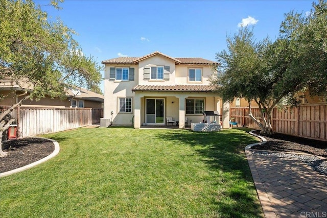 46525 Peach Tree St, Temecula, CA 92592 - back of property with stucco siding, a tiled roof, a fenced backyard, and a patio