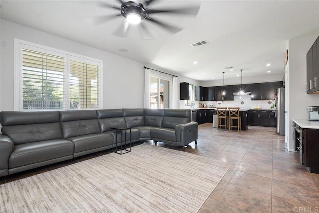 46525 Peach Tree St, Temecula, CA 92592 - living room featuring a ceiling fan and recessed lighting