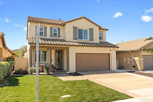 46525 Peach Tree St, Temecula, CA 92592 - mediterranean / spanish house featuring a tiled roof, stucco siding, driveway, and an attached garage