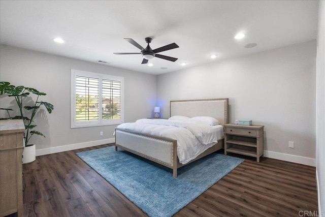 46525 Peach Tree St, Temecula, CA 92592 - bedroom featuring dark wood-style flooring, recessed lighting, and a ceiling fan