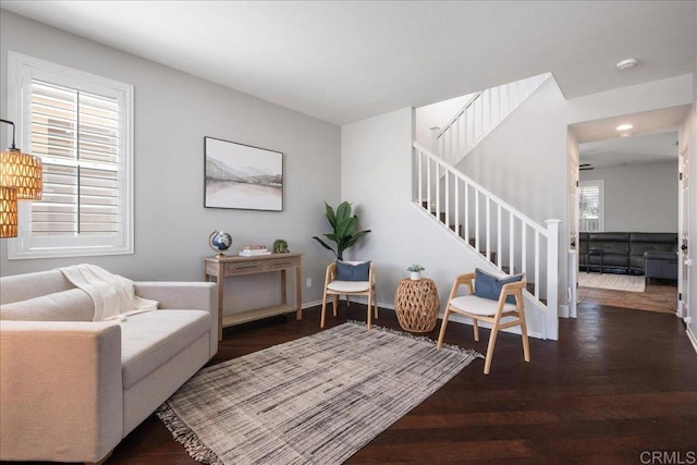 46525 Peach Tree St, Temecula, CA 92592 - living area featuring wood finished floors, stairway, and recessed lighting