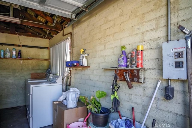201 E Olive St, San Bernardino, CA 92410 - clothes washing area with washer / dryer, electric panel, and laundry area