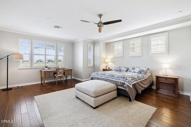 4111 Adriatic St, Oxnard, CA 93035 - bedroom with crown molding, baseboards, wood-type flooring, and ceiling fan