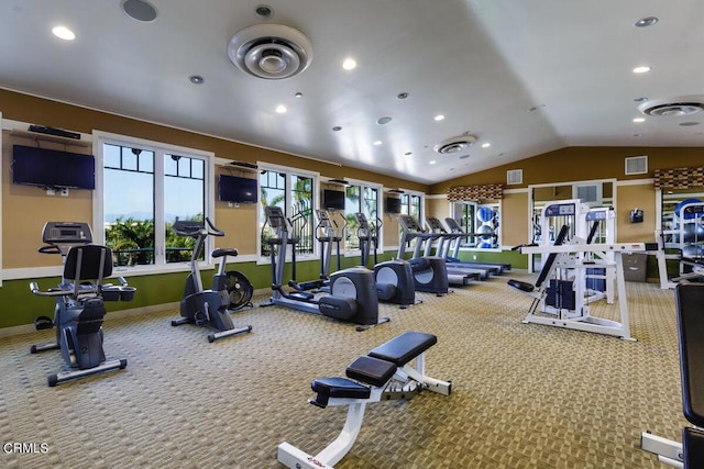 4111 Adriatic St, Oxnard, CA 93035 - exercise room featuring lofted ceiling, carpet floors, recessed lighting, and baseboards