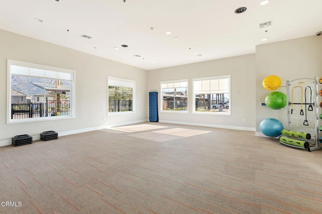 1926S Pump House Ln, Santa Paula, CA 93060 - workout area featuring carpet flooring, recessed lighting, baseboards, and visible vents