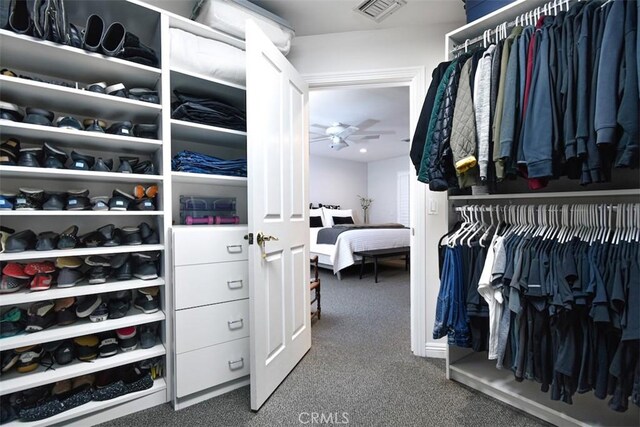 5223 Armida Dr, Woodland Hills, CA 91364 - walk in closet featuring carpet flooring and ceiling fan