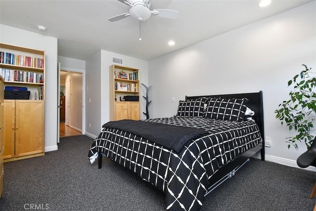 5223 Armida Dr, Woodland Hills, CA 91364 - carpeted bedroom with recessed lighting and a ceiling fan