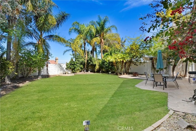 view of yard featuring a fenced backyard and a patio area