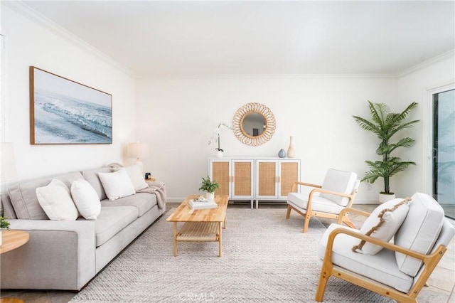 living room with crown molding