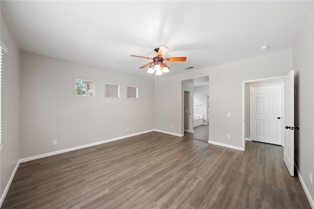 24898 Sunset Vista Ave, Menifee, CA 92584 - empty room featuring dark wood-type flooring, ceiling fan, and baseboards