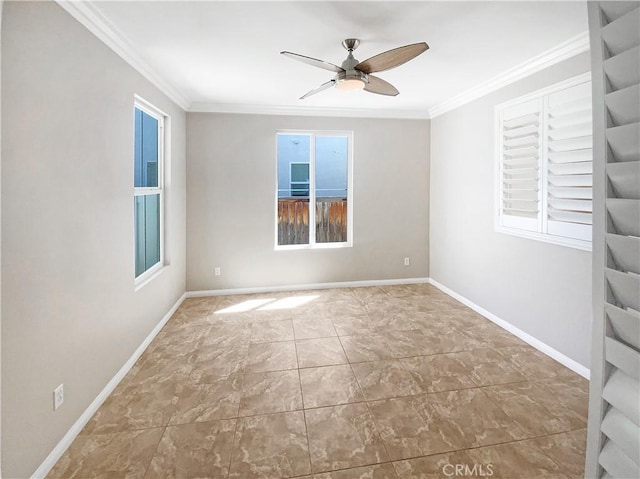 28861 Topsfield Ct, Temecula, CA 92591 - unfurnished room with a ceiling fan, ornamental molding, baseboards, and plenty of natural light
