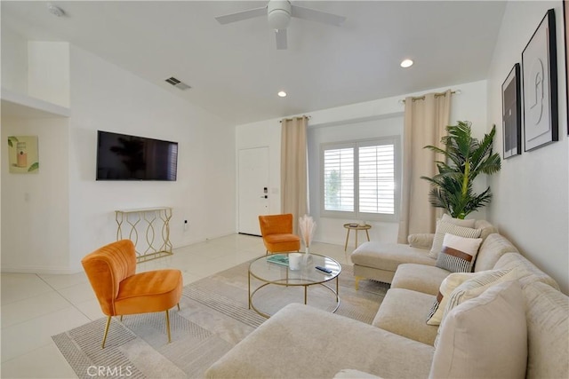 82235 Calico Ave, Indio, CA 92201 - living area featuring ceiling fan, light tile patterned floors, recessed lighting, and baseboards