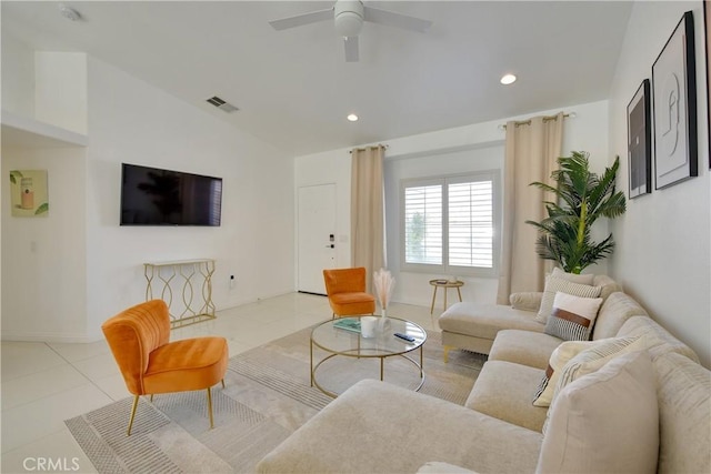 82235 Calico Ave, Indio, CA 92201 - living area featuring a ceiling fan, light tile patterned floors, and recessed lighting
