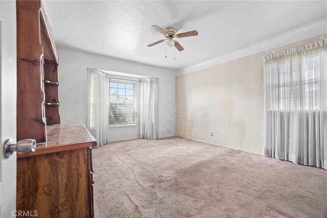 carpeted empty room featuring ceiling fan