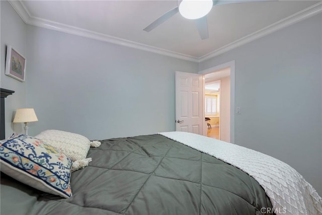 bedroom featuring crown molding and a ceiling fan