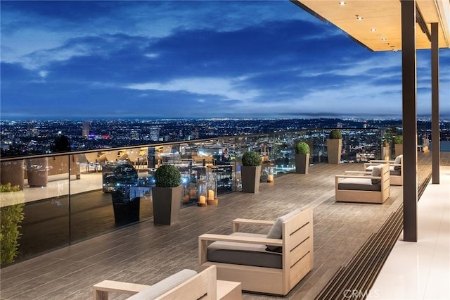 view of patio / terrace featuring a city view