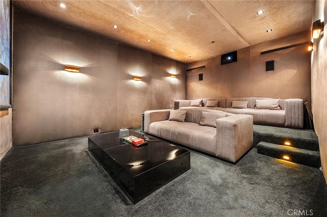 carpeted cinema with recessed lighting