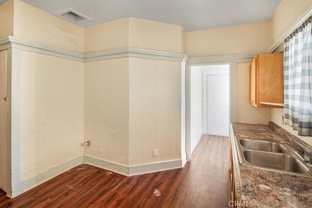 3417 4th Ave, Los Angeles, CA 90018 - kitchen featuring baseboards, a sink, dark wood finished floors, and visible vents