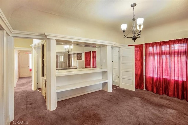 3417 4th Ave, Los Angeles, CA 90018 - unfurnished dining area with carpet and an inviting chandelier