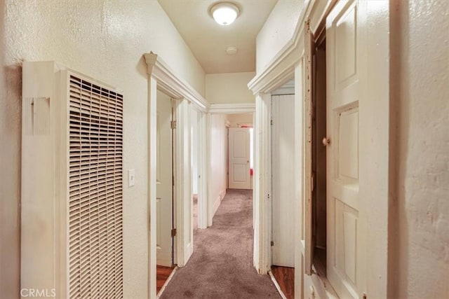 3417 4th Ave, Los Angeles, CA 90018 - hallway featuring a heating unit, carpet, and a textured wall