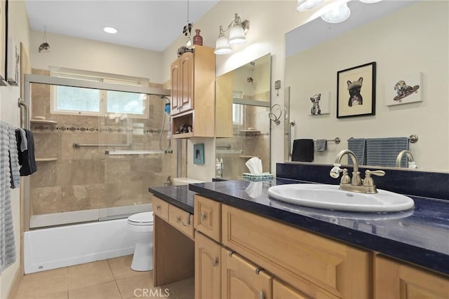 3291 Lemon Dr, Simi Valley, CA 93063 - full bath with tile patterned flooring, toilet, combined bath / shower with glass door, and vanity