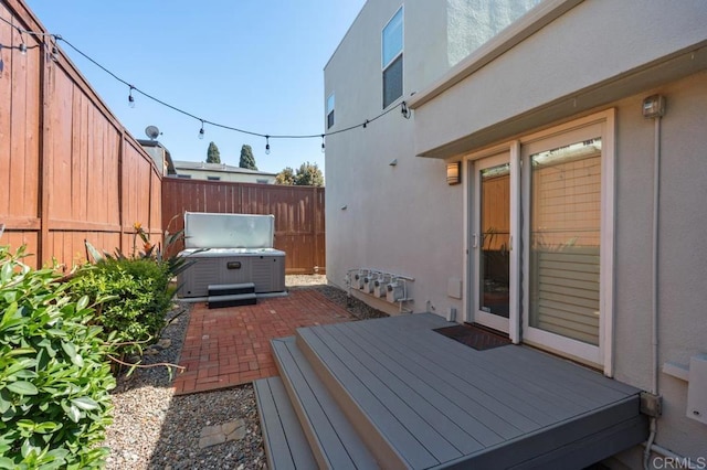 3521 Andrews St, San Diego, CA 92103 - wooden terrace with a hot tub, fence, a grill, and a patio area