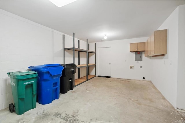 finished basement featuring electric panel