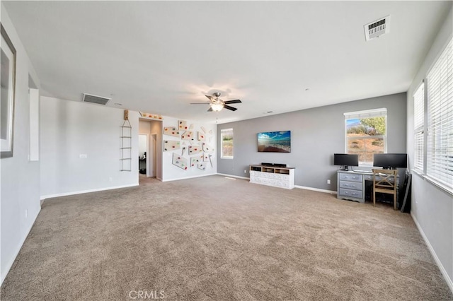 26165 Santiago Canyon Rd, Corona, CA 92883 - carpeted living area featuring baseboards, ceiling fan, and visible vents