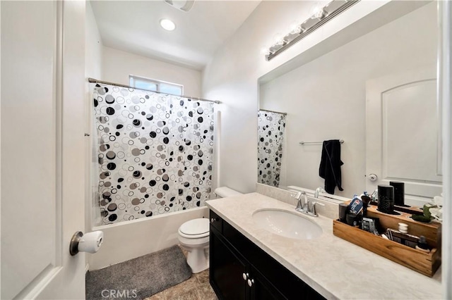26165 Santiago Canyon Rd, Corona, CA 92883 - full bath featuring toilet, vanity, and shower / bath combo with shower curtain