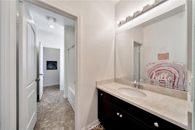 26165 Santiago Canyon Rd, Corona, CA 92883 - bathroom with baseboards, washtub / shower combination, and vanity