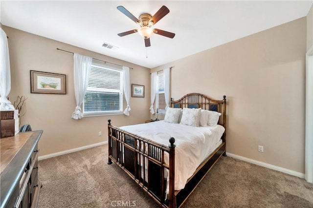26165 Santiago Canyon Rd, Corona, CA 92883 - bedroom with carpet flooring, baseboards, a ceiling fan, and visible vents