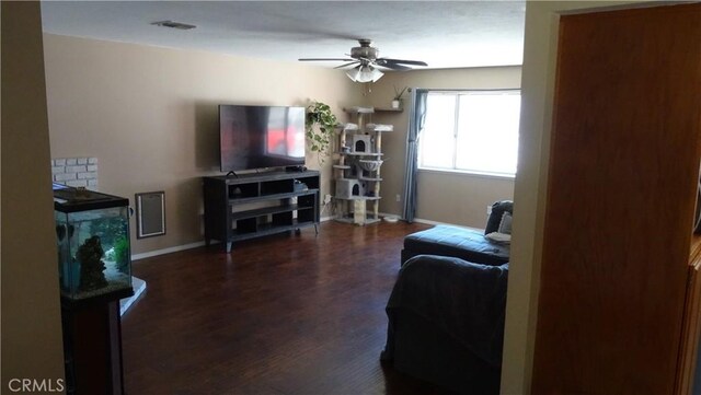 6301 Park Ave, Lake Isabella, CA 93240 - living area with a ceiling fan, wood finished floors, baseboards, and visible vents