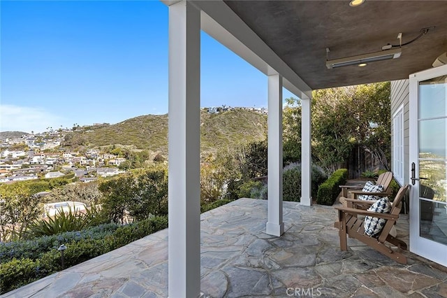 view of patio featuring a mountain view