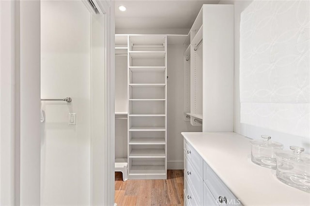 walk in closet featuring light wood-style flooring