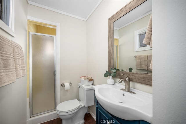 27 A Surfside Ave, Surfside, CA 90743 - full bath featuring crown molding, wood finished floors, vanity, and a stall shower